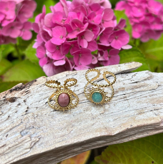 18ct Gold Plated Natural Stone Sun Ring