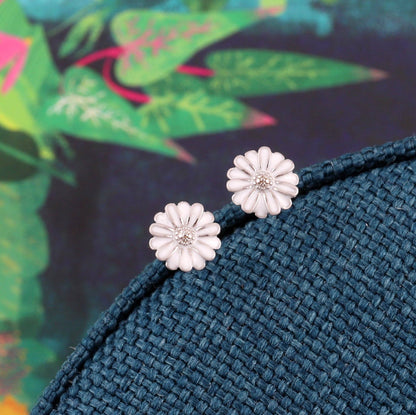BUNNY GRAPHIC White Enamel Daisy Flower Earrings