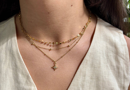 18ct Gold Plated Triple Chain Star Necklace 