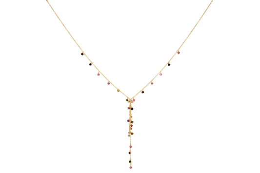 Ivy Tourmaline Gemstone Beaded Lariat Necklace