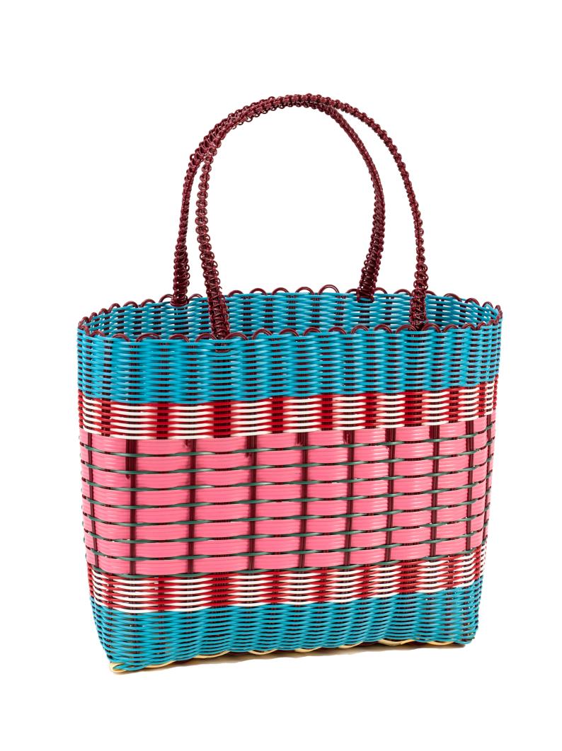 Fair trade Small Woven Basket- Blue & Pink