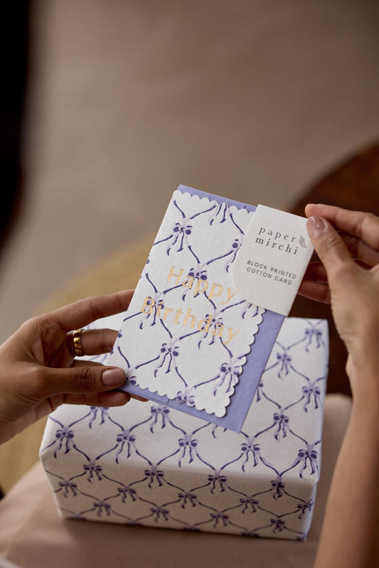 Hand Block Printed Greeting Card - GC Bows Violet Meringue HB
