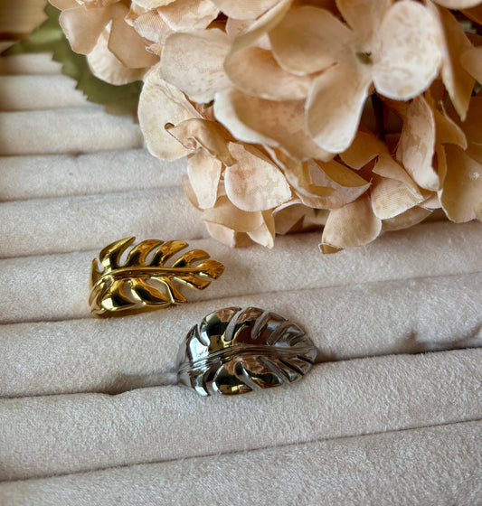 18ct Gold Plated Leaf Statement Ring - Available in Silver