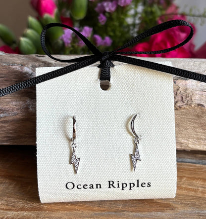 925 Sterling Silver Cubic Zirconia Lightning Bolt Earrings