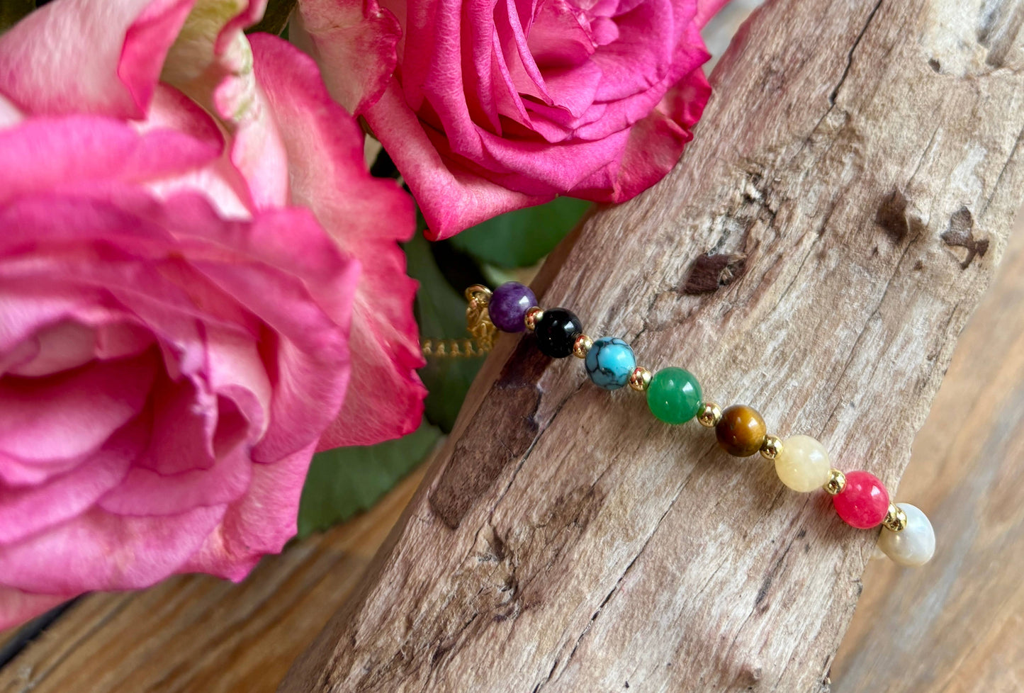 14ct Gold Plated Fresh Water Pearl Healing Stone Bracelet