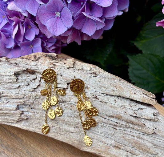 18ct Gold Plated Hammered Discs Dangle Earrings
