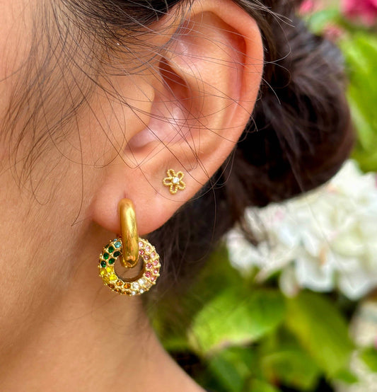 18ct Gold Plated Multi Colour Cubic Zirconia Doughnut Earrings