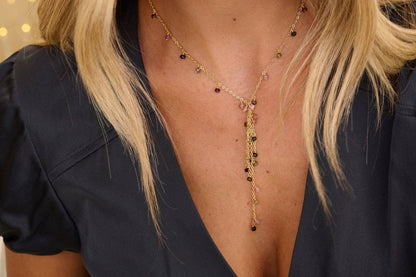 Ivy Tourmaline Gemstone Beaded Lariat Necklace