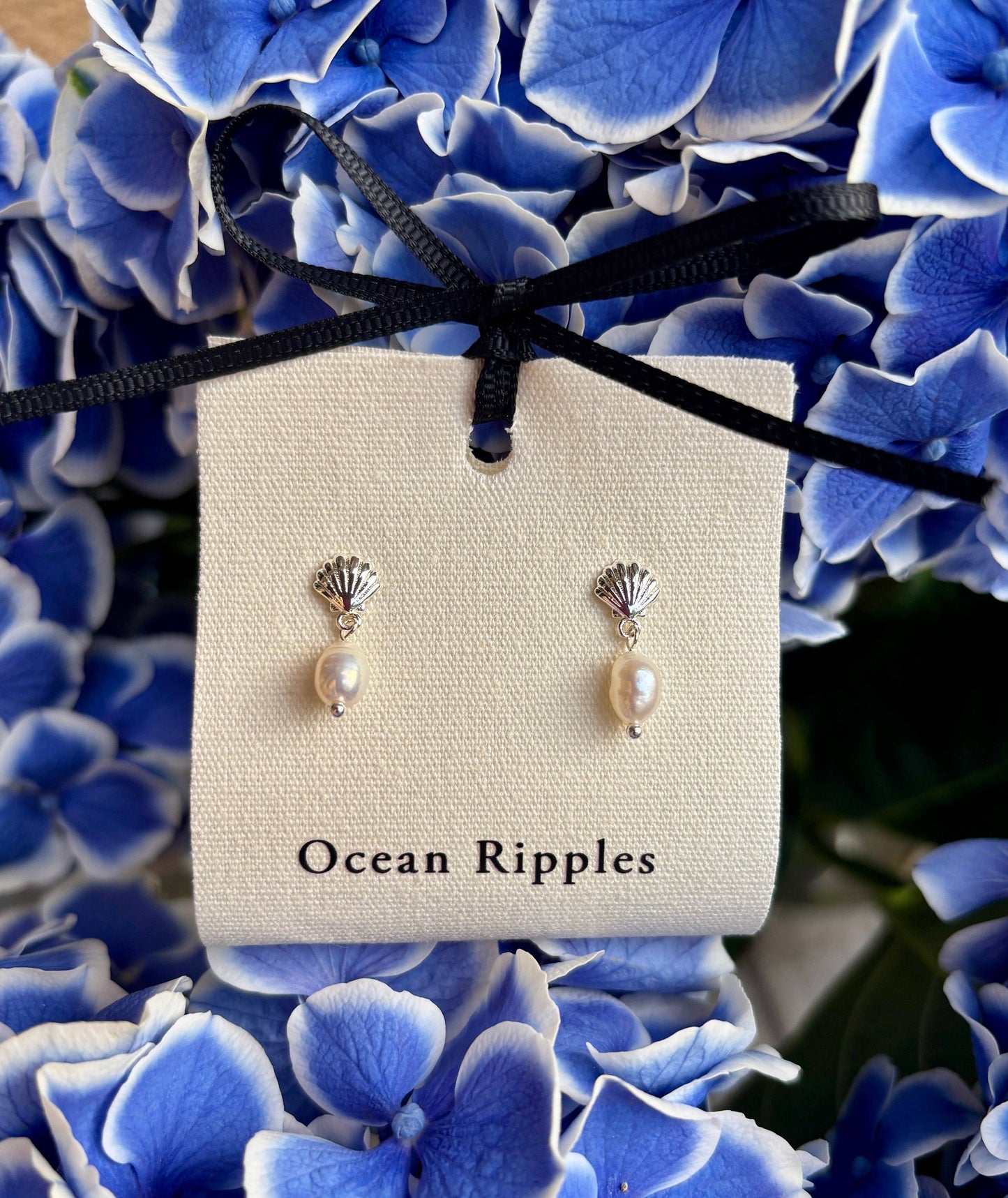 Rhodium Plated Fresh Water Pearl Shell Earrings