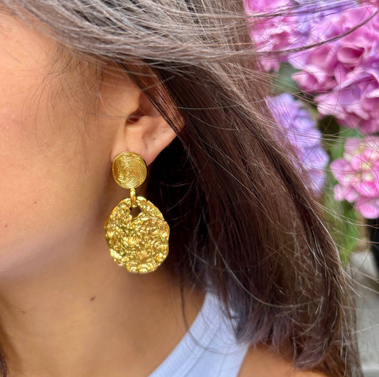 18ct Gold Plated Hammered Disc Earrings