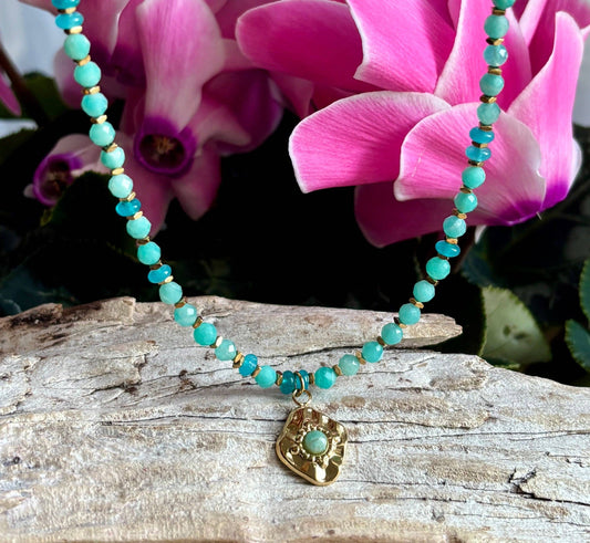 18ct Gold Plated Amazonite Beads Necklace