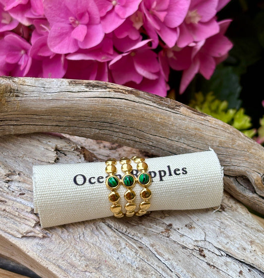 18ct Gold Plated Malachite Triple Band Ring   