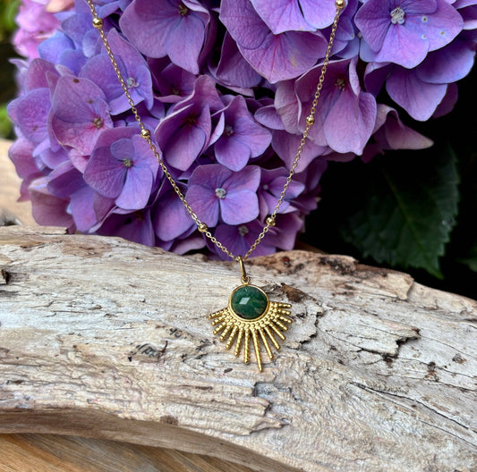 18ct Gold Plated African Jade Pendant Necklace