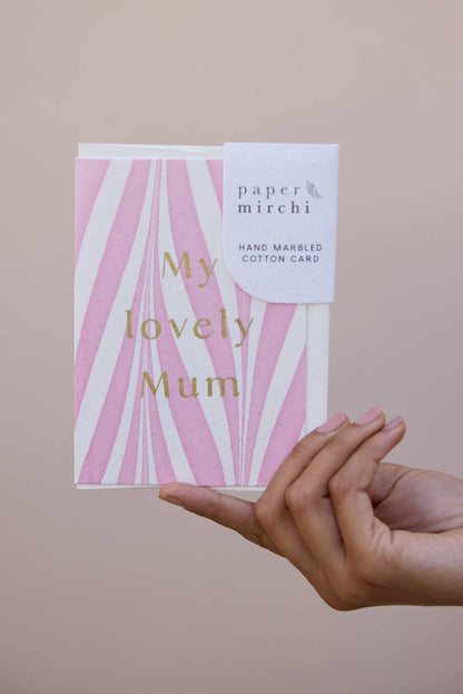 Hand Marbled Greeting Card - Pink Candy Mum