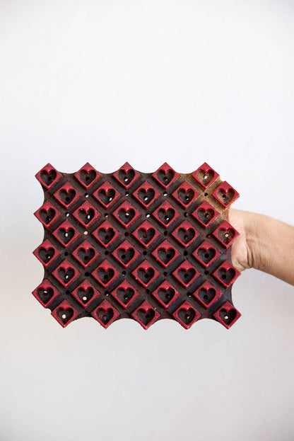 Hand Block Printed Greeting Card - Red Checks Heart