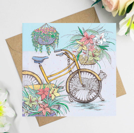 Cat and Bicycle Greeting Card