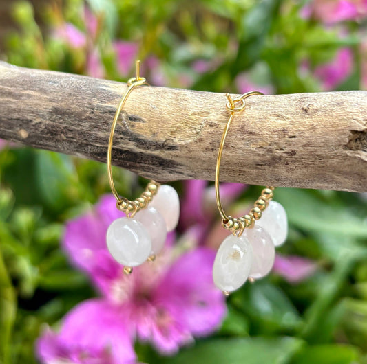 18ct Gold Plated Rose Quartz Cluster Hoop Earrings 