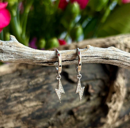 925 Sterling Silver Cubic Zirconia Lightning Bolt Earrings