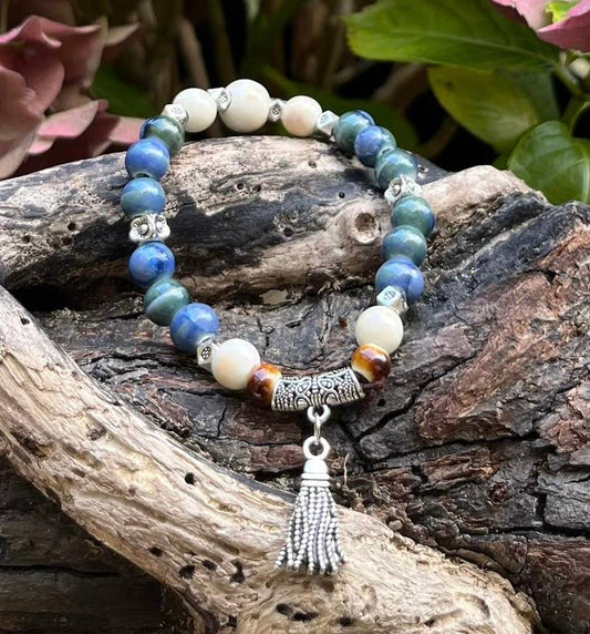 Ceramic Beads Elastic Bracelet With Tassel Charm