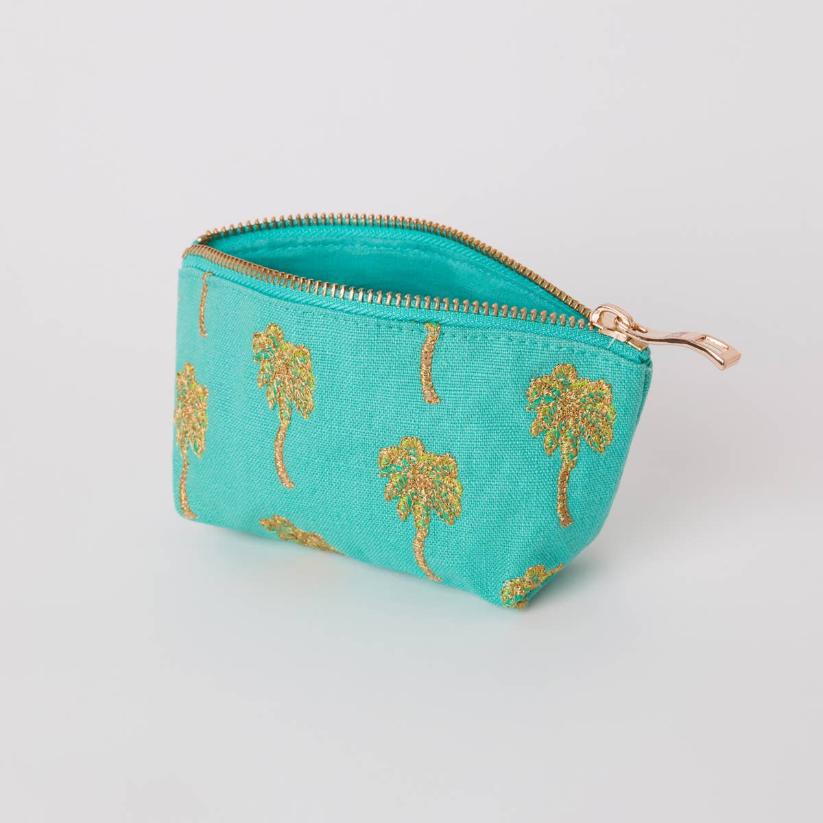 Summer Palm Coin Purse: Turquoise / Cotton