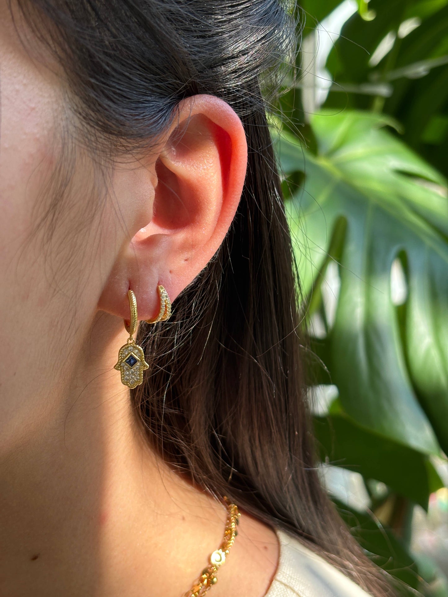 Vermeil - 18ct Gold Plated Hamsa Hand Huggie Earrings