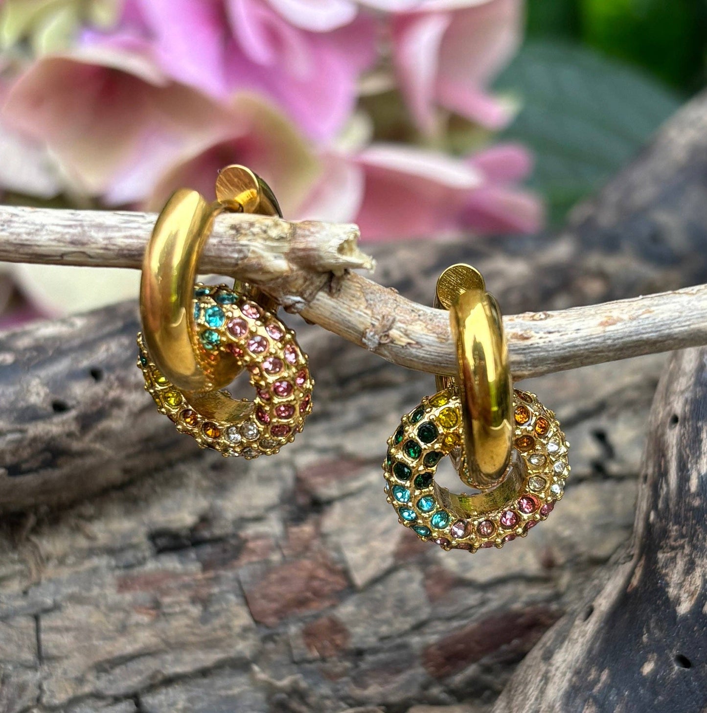 18ct Gold Plated Multi Colour Cubic Zirconia Doughnut Earrings
