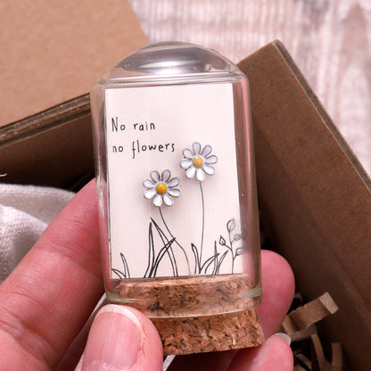 No rain no flowers enamel daisy earrings