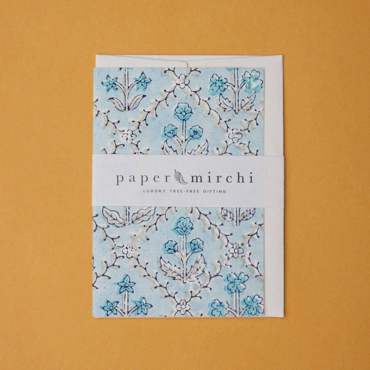 Hand Block Printed Greeting Card - GC Floral Lattice Blue Opal