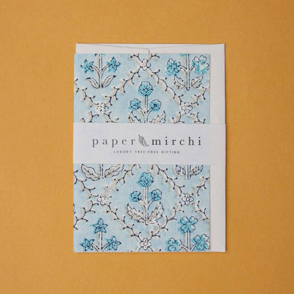 Hand Block Printed Greeting Card - GC Floral Lattice Blue Opal