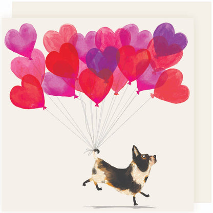 Dog With Heart Balloons Greeting Card