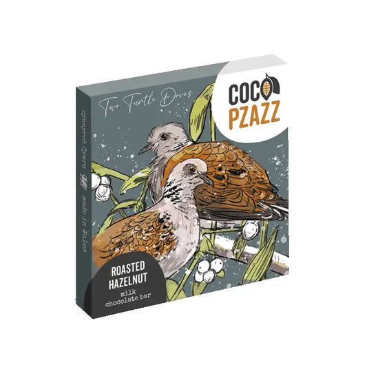 Coco Pzazz "Turtle Doves"  Roasted Hazelnut Milk Chocolate Bar