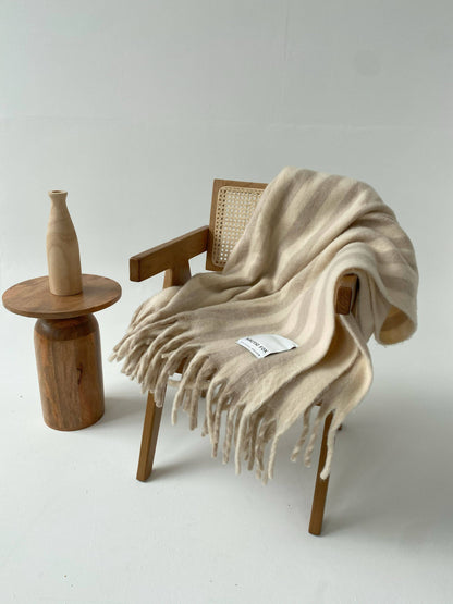 The Wool Stripe Throw - Pale Taupe Stripe