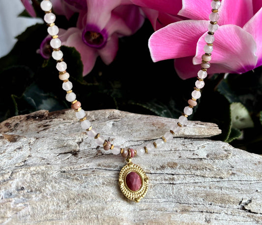 18ct Gold Plated Rose Quartz Beads Necklace