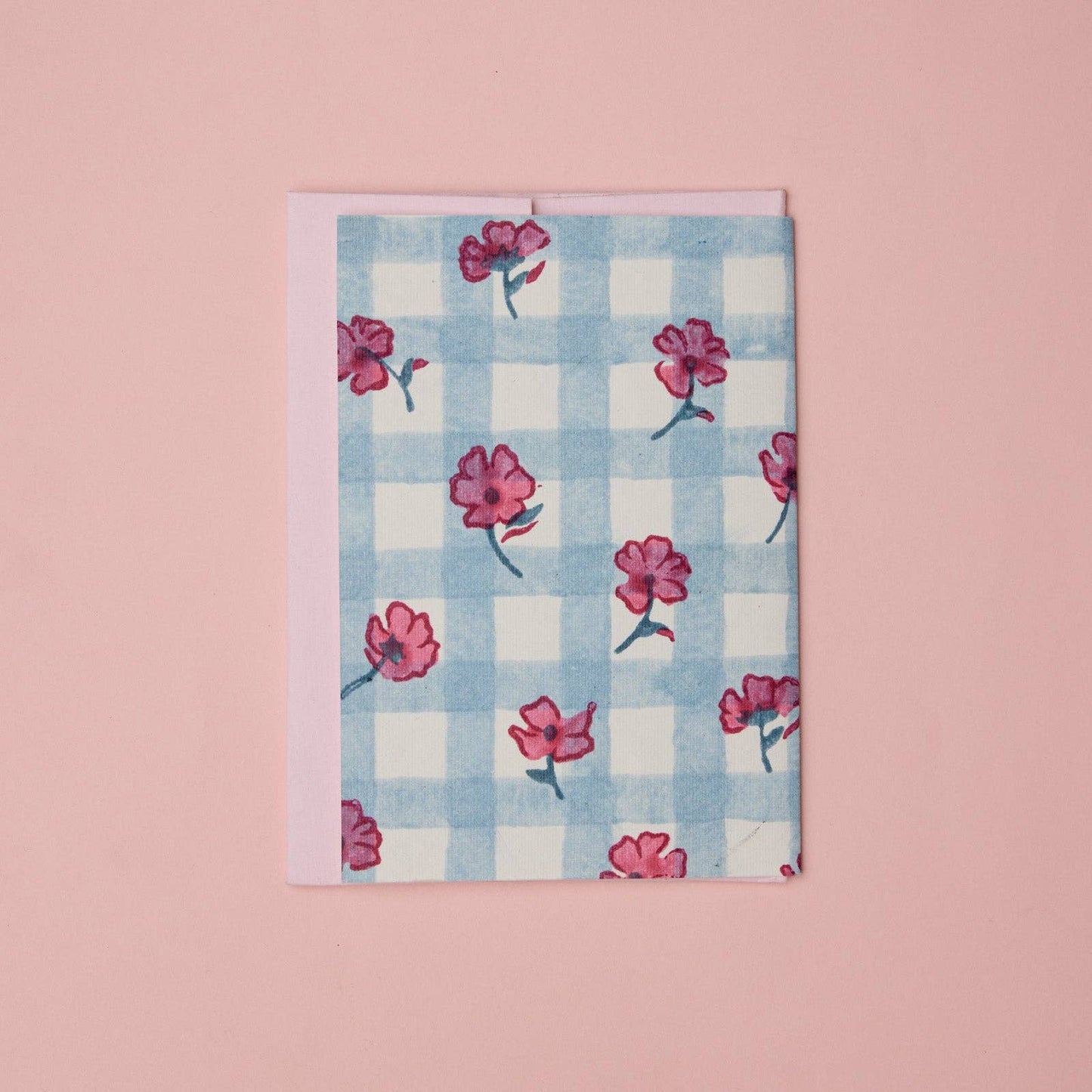 Hand Block Printed Greeting Card - GC Gingham Pink Sorbet HB
