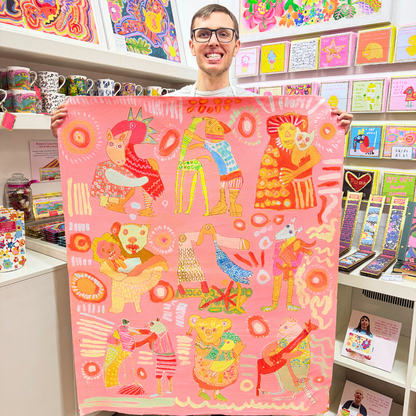 Hugging Animals, 100% Organic Cotton Tea Towel