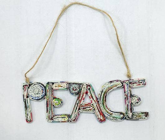 Recycled Paper Hanging PEACE Ornament