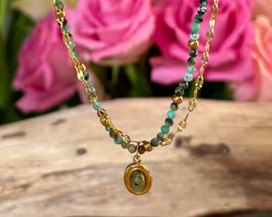 18ct Gold Plated African Turquoise Double Chain Bracelet