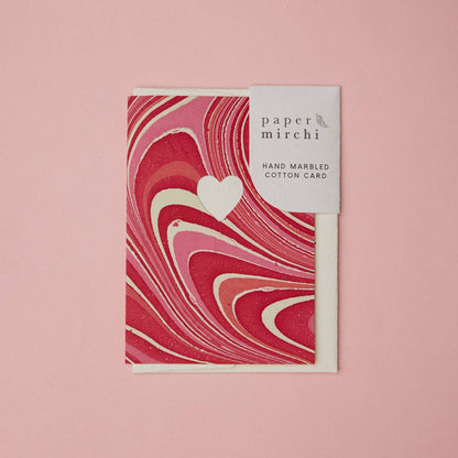 Hand Marbled Greeting Card - Die Cut Heart Pink Marble