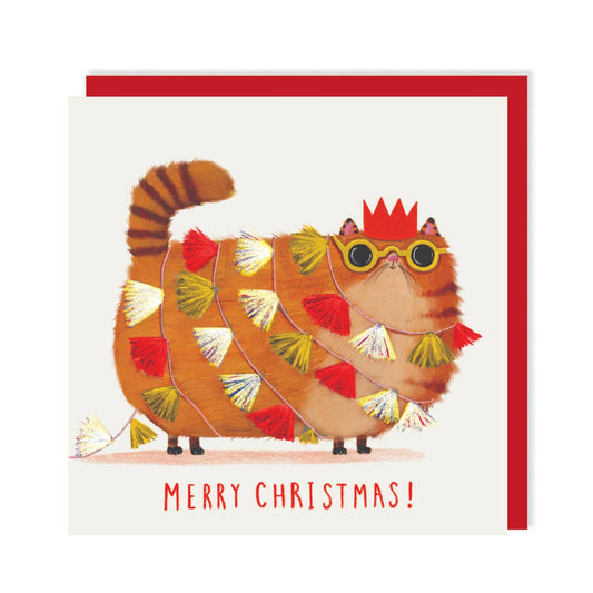 Funny Cat Christmas Card | Cat Tinsel Wrapped Christmas Card