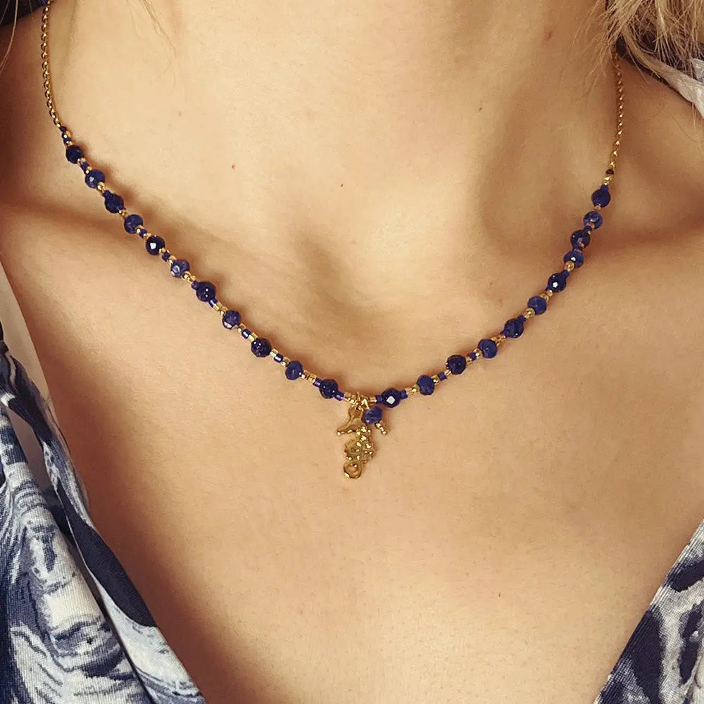 Tara Seahorse Lapis Lazuli Gold Necklace