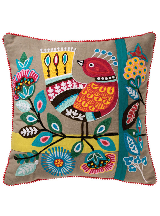 Embroidered Bird Cushion