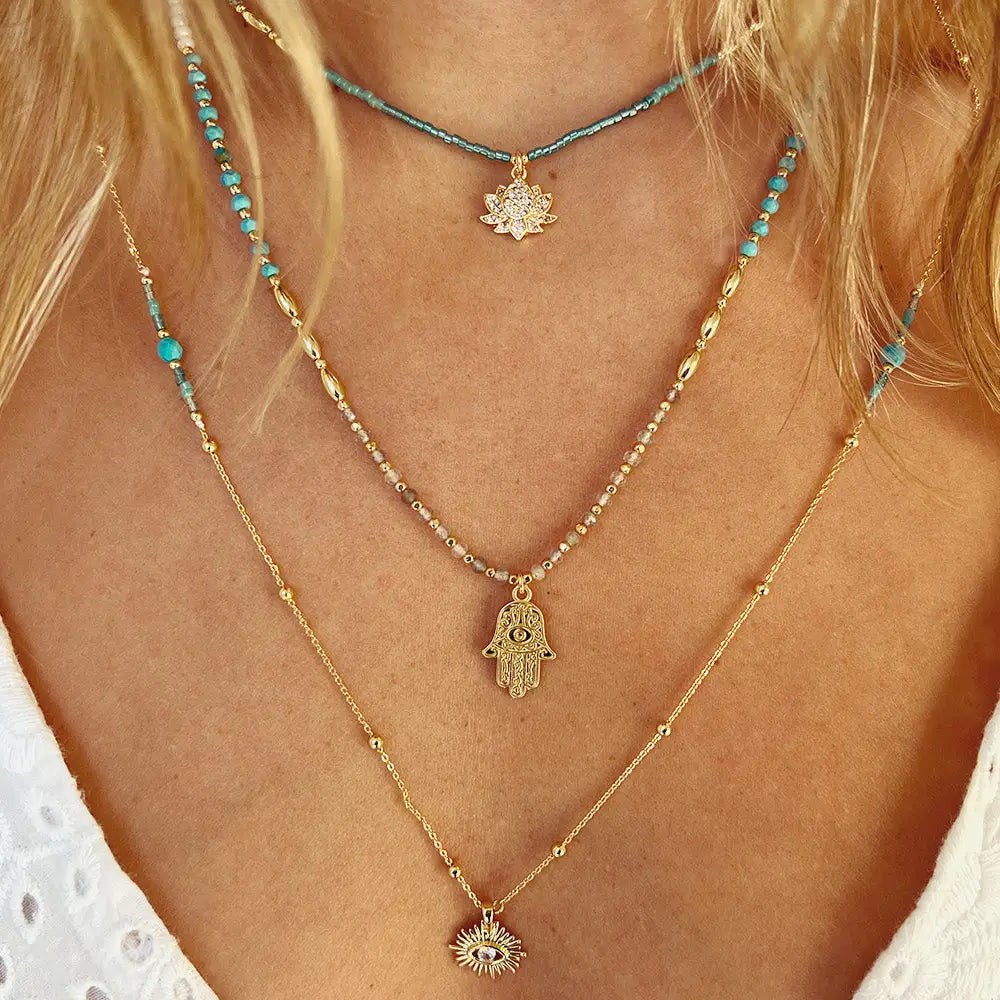 Lieu Turquoise Hand Gold Necklace