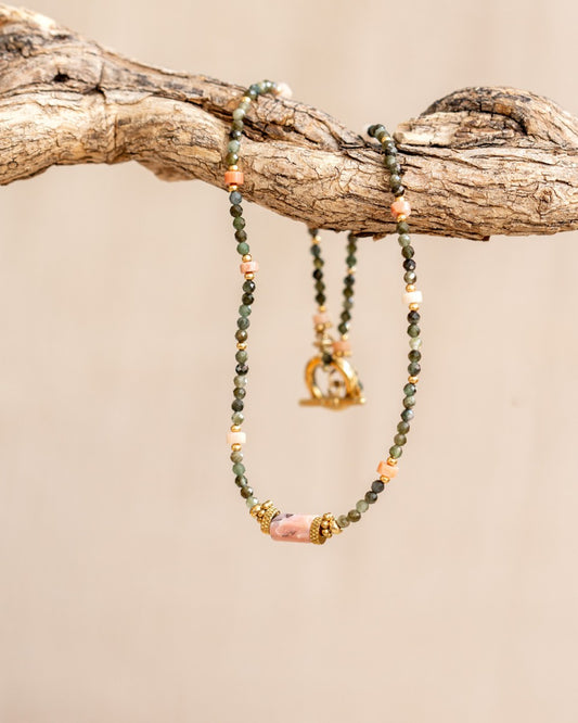 Green Tourmaline & Pink Opal Necklace