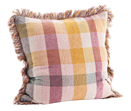 Checked Cushion With fringes