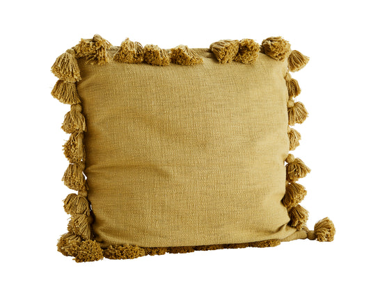 Cotton Cushion With Tassels - Mustard