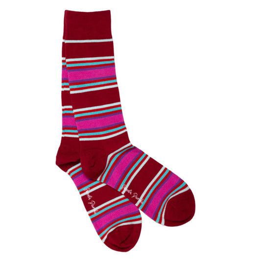 Swole Panda - Burgundy & Pink Stripe Bamboo Socks