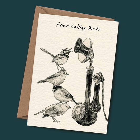 Four Calling Birds Card - Christmas Card
