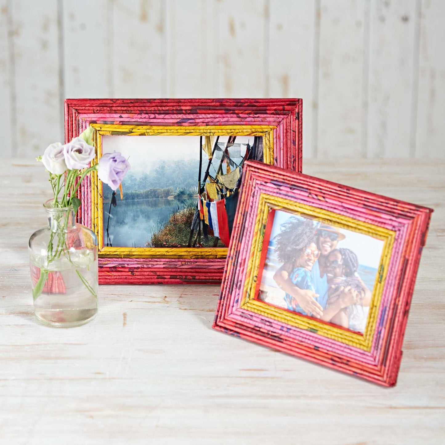 Recycled Newspaper Photo Frame - Red/Pink/Yellow