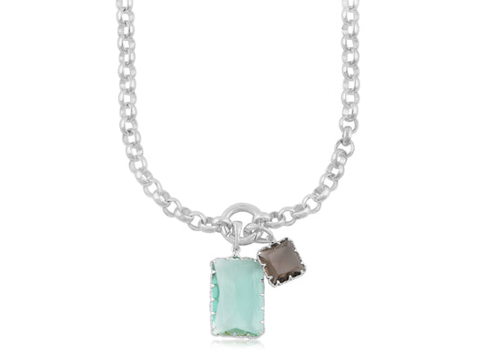Cosette Chain Necklace: Silver/Blue/Brown