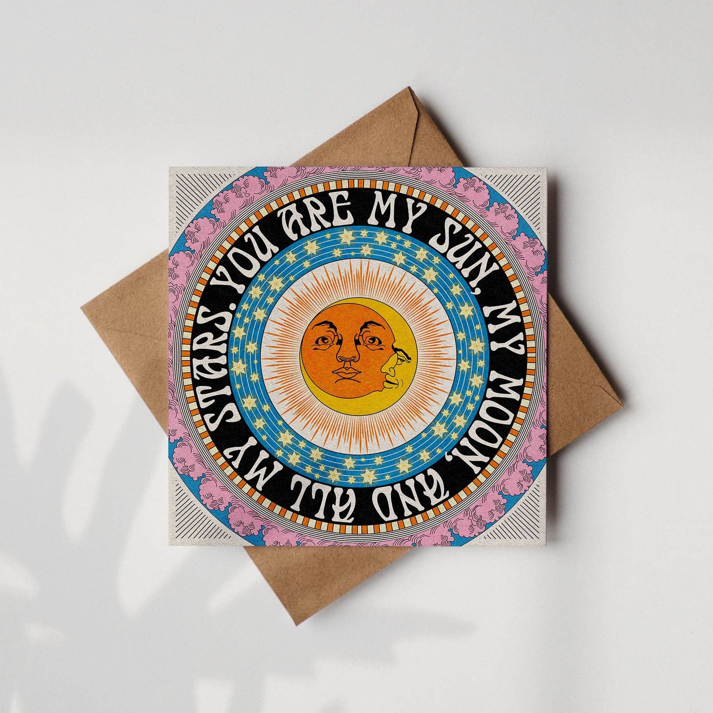 Sun and Moon square boho greetings card